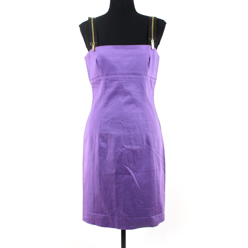 Versus Versace Purple Poplin Cotton Black Zipper Shoulder Mini Dress NEW 44